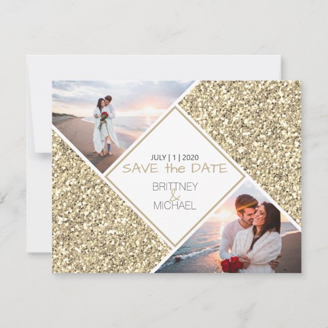 Gold Glitter Photo Collage Announcement (Front)