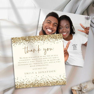 Gold Glitter Photo Cream Engagement Thanks Card