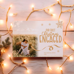 Gold Glitter Photo First Christmas Engaged Holiday Card