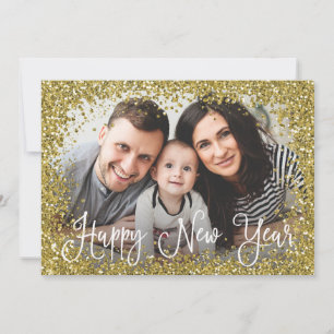 Gold Glitter Photo Frame New Years Photo Card