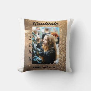 Gold glitter photo graduation add name class text cushion