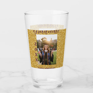 Gold glitter photo graduation add name class text glass