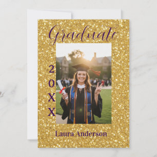 Gold glitter photo graduation add name class text invitation
