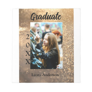 Gold glitter photo graduation add name class text notepad