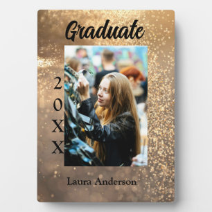 Gold glitter photo graduation add name class text plaque