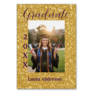 Gold glitter photo graduation add name class text table number