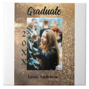 Gold glitter photo graduation add name class text tile