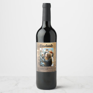 Gold glitter photo graduation add name class text wine label