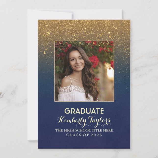 Gold Glitter Photo Graduation Party Announcement (Front)