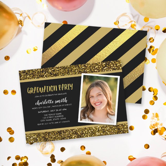 Gold Glitter Photo Graduation Party Invitation (Creator Uploaded)