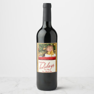 Gold Glitter Photo Holiday Decor Wine Label