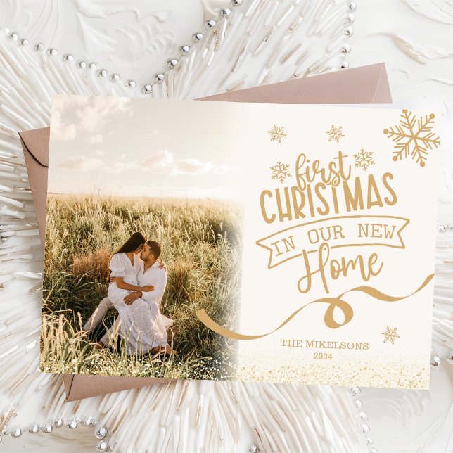 Gold Glitter Photo Married and Merry Holiday Card (Creator Uploaded)