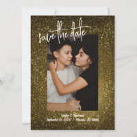 Gold Glitter Photo Save the Dates - Bling Style