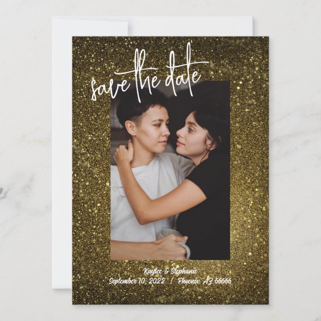 Gold Glitter Photo Save the Dates - Bling Style Save The Date (Front)