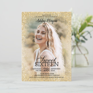 Gold Glitter Photo Template Sweet 16 Party