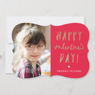 Gold glitter photo valentine's day holiday card