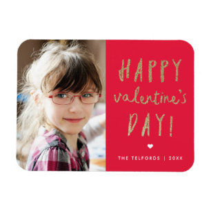 Gold glitter photo valentines day magnet