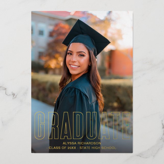Gold Glitter Photo VER Foil Graduate Announcement (Front)