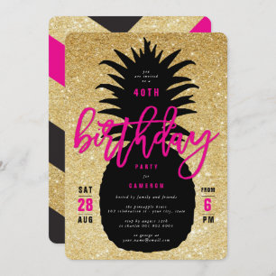 Gold Glitter Pineapple Chic Birthday Party Invite