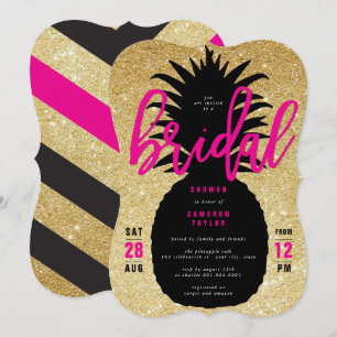Gold Glitter Pineapple Chic Bridal Shower Invite