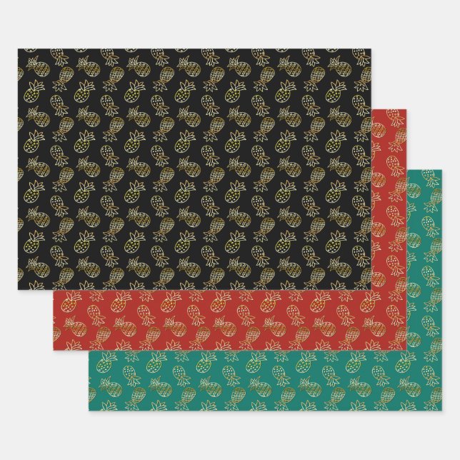 Gold Glitter Pineapple Tropical Christmas Wrapping Paper Sheet (Set)