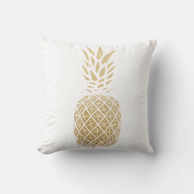 Gold Glitter Pineapple Tropical Throw Pillow Beach (Front)