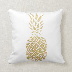 Gold Glitter Pineapple Tropical Throw Pillow Beach