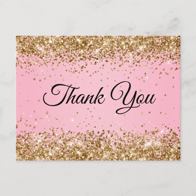 Gold Glitter Pink 21st Birthday Thank You Postcard (Front)