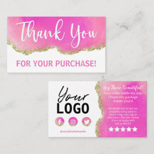 Gold Glitter Pink Agate White Thank You Purchase Business Card