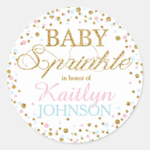 Gold Glitter Pink Blue Twins Baby Shower Label