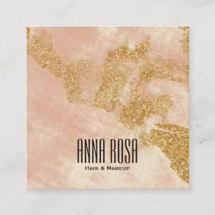 *~* Gold Glitter Pink Blush Watercolor Girly Square Business Card