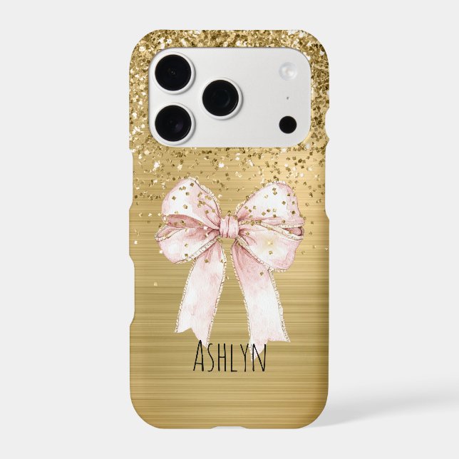 Gold Glitter Pink Bow (Back)