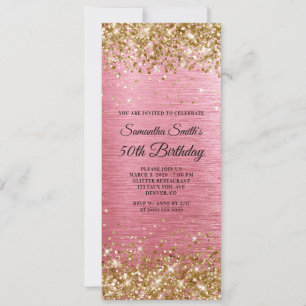 Gold Glitter Pink Brushed Foil 50th Birthday Invitation