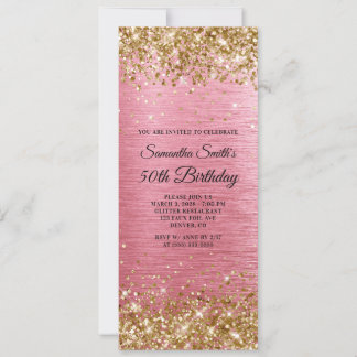 Gold Glitter Pink Brushed Foil 50th Birthday Invitation