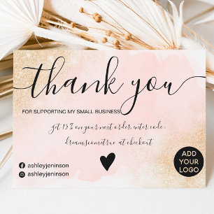 Gold glitter pink brushstroke order thank you