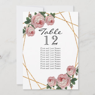 Gold Glitter Pink Floral Geo Table Number Seating