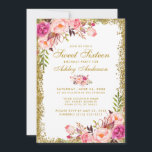 Gold Glitter Pink Floral Sweet 16 Birthday Invite<br><div class="desc">Watercolor Pink Blush Floral and Gold Glitter Sweet Sixteen Birthday Party Invitation Card - Gold Text</div>