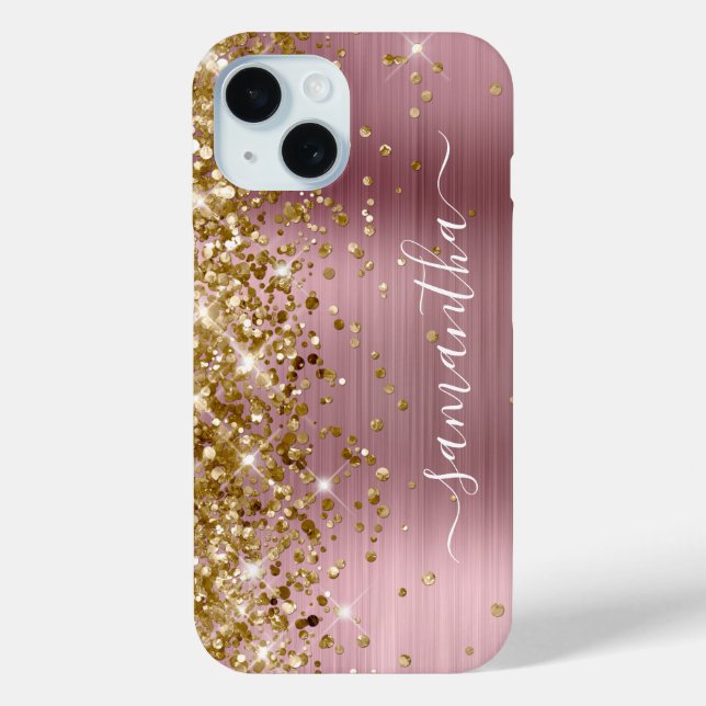 Gold Glitter Pink Foil Modern Girly Signature Case-Mate iPhone Case (Back)
