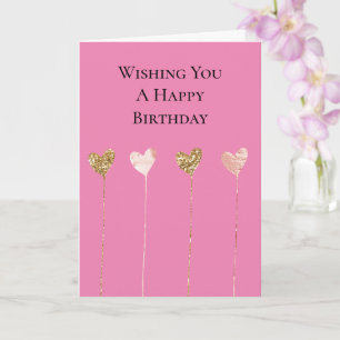 Gold Glitter Pink Glam Heart Strings Birthday Card