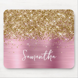 Gold Glitter Pink Glam Name Mouse Mat