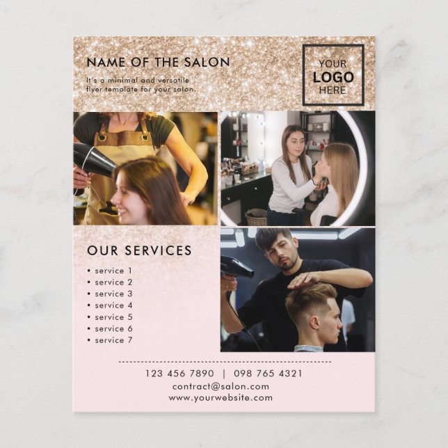 Gold Glitter Pink Marketing Photo Flyer for Salon (Front)