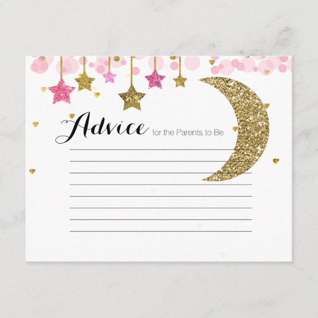 Gold glitter pink moon  Advice Card Baby Shower (Front)