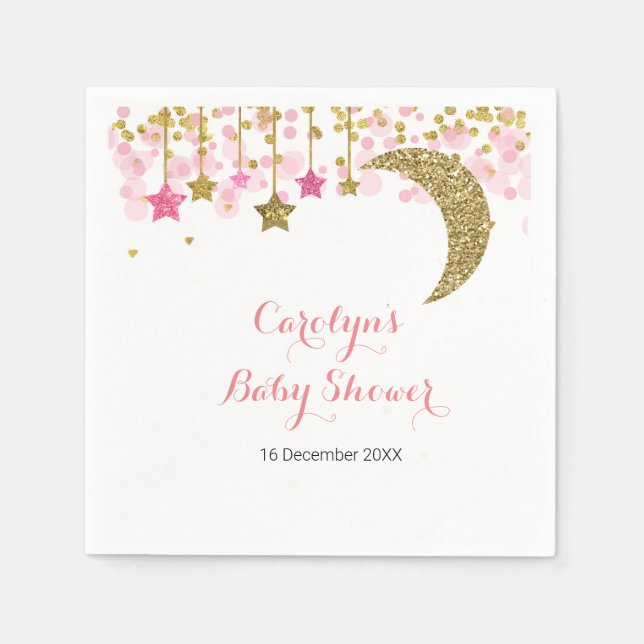 Gold glitter pink moon Bridal Shower Napkin (Front)