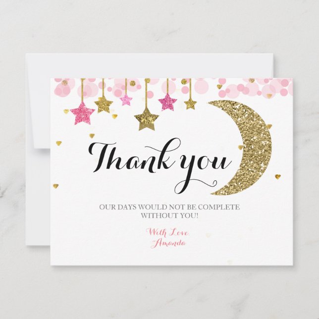 Gold glitter pink moon Thank you card (Front)