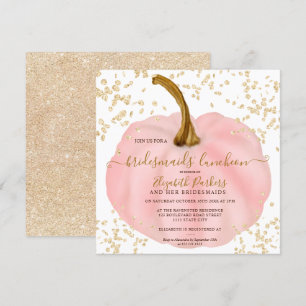 Gold glitter pink pumpkin watercolor luncheon invitation