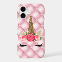 Gold Glitter & Pink Roses Unicorn Girl Trendy