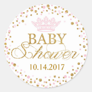 Gold Glitter Pink Royal Princess Baby Shower Classic Round Sticker
