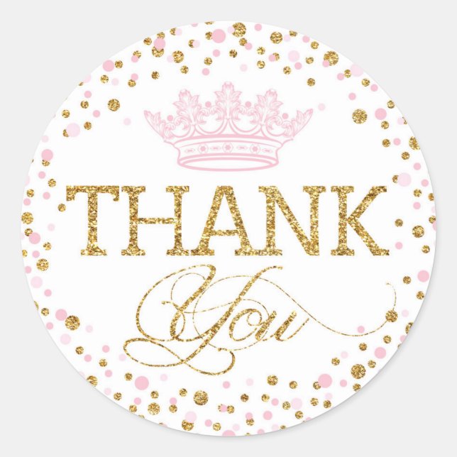 Gold Glitter Pink Royal Princess Baby Shower Classic Round Sticker (Front)