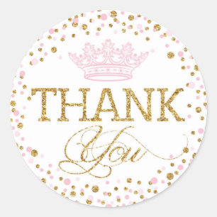Gold Glitter Pink Royal Princess Baby Shower Classic Round Sticker