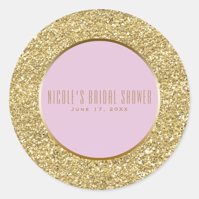 Gold Glitter + Pink Sparkle Glam Wedding Favour Classic Round Sticker (Front)